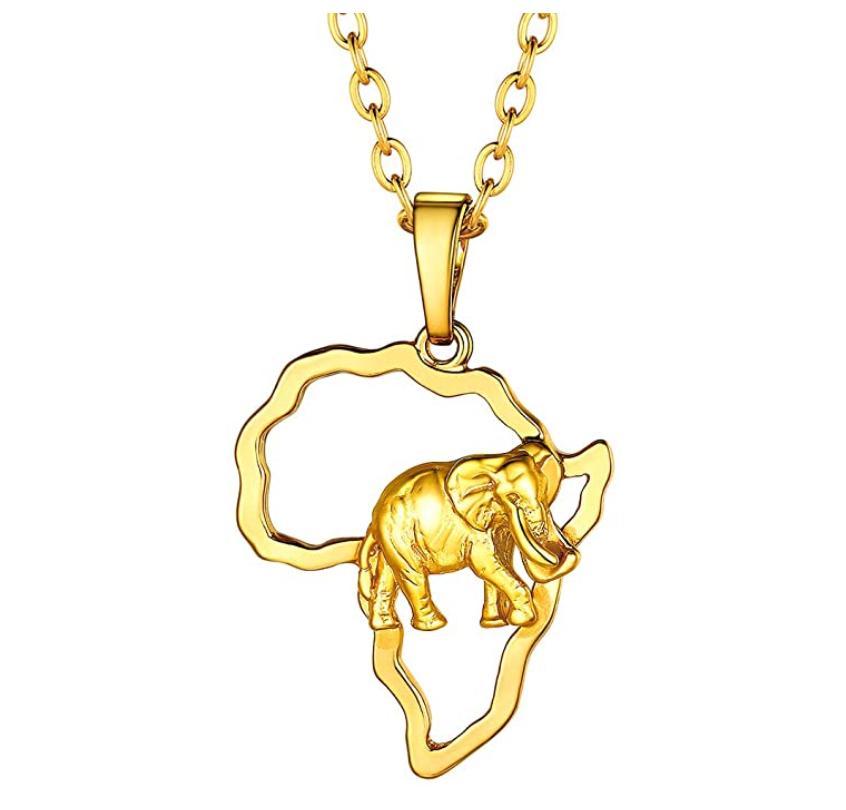 SWAOOS Gold Color Africa Elephant Necklace for Men/Women Fashion African Map Pendant & Chain Hiphop Animal Jewelry Party 