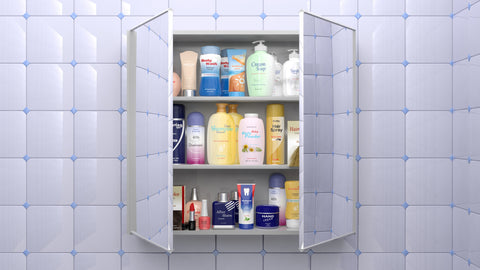 Medicine cabinet full of products 