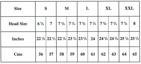 Lina Stein Hat size chart