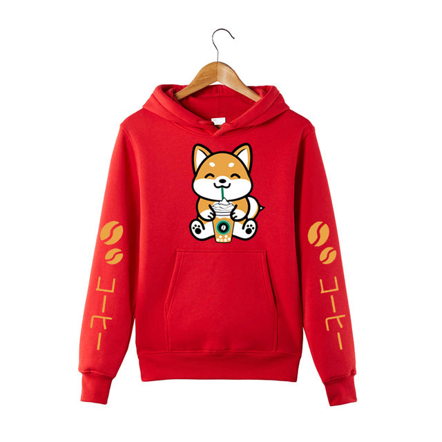 shiba inu hooded plush sweatshirt