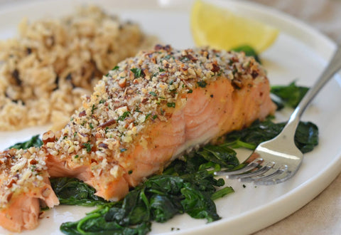 Salmon with honey mustard and pecan-panko crust