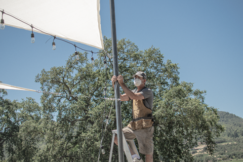 Installation of Lee Display's Vintage Patio Lights for the Hill Family Winery's newest tasting experience