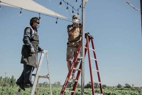 Installation of Lee Display's Vintage Patio Lights for the Hill Family Winery's newest tasting experience