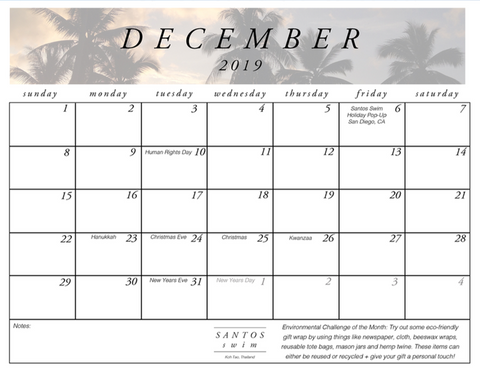 December Free Calendar Koh Tao