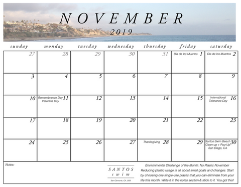 November 2019 Free PDF Calendar Download San Clemente