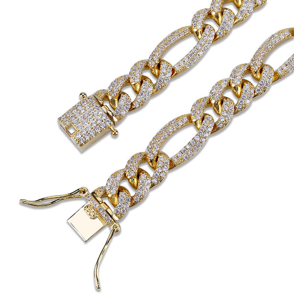 10mm Iced Out Cuban Link Figaro Chain 