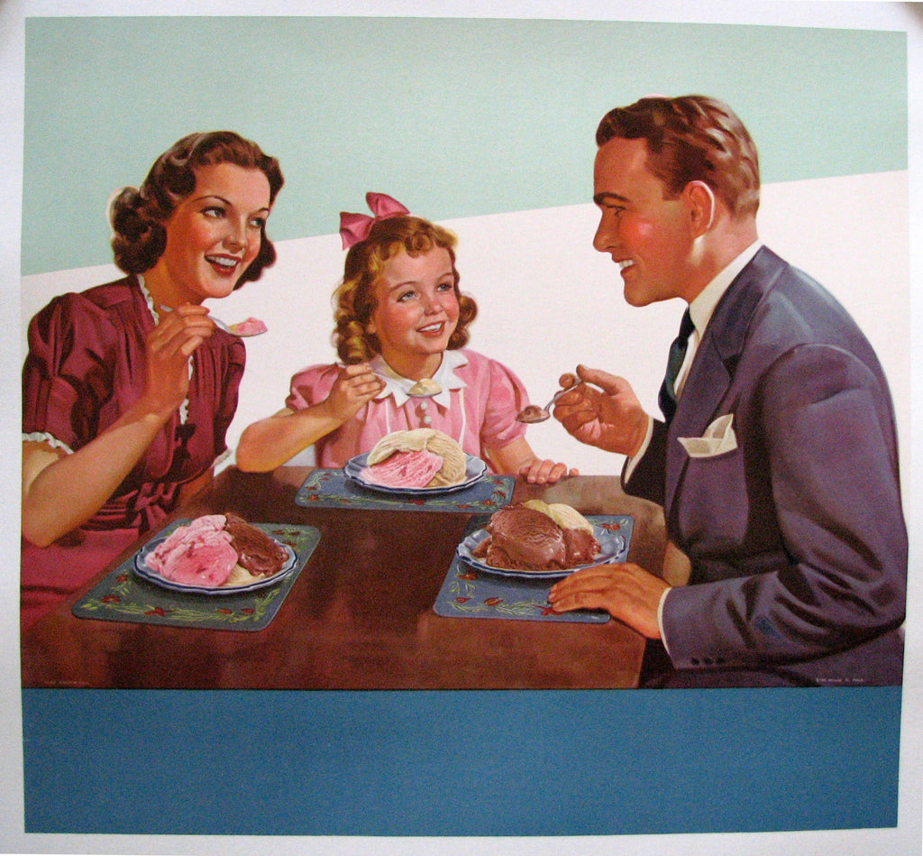 1950s Retro Antique Ice Cream Family Scene Vintage