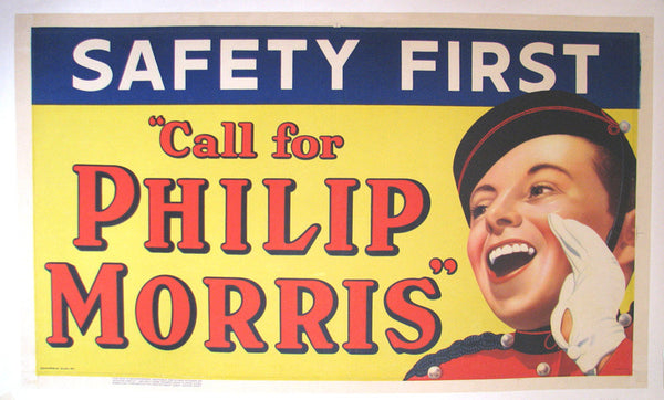 1930s Phillip Morris Safety First Vintage Tobacco Poster Sign Vintage Poster Works Debra 