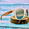 Lunettes de soleil en bois zébré cadre blanc