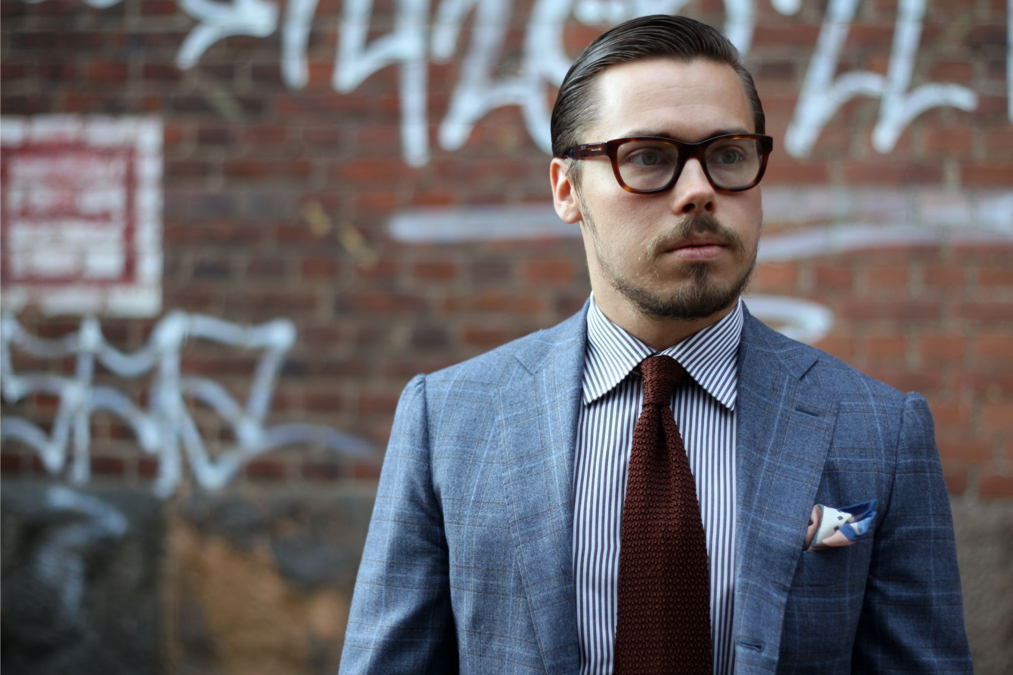 Chocolate brown knit tie with suit