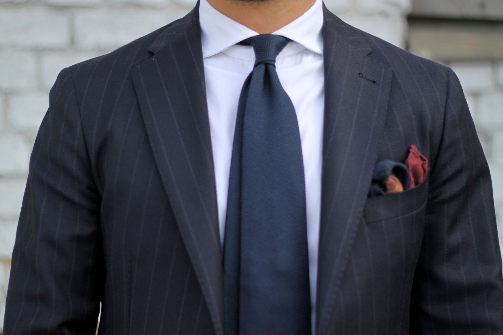 DLA blue grenadine tie with blue chalk stripe suit