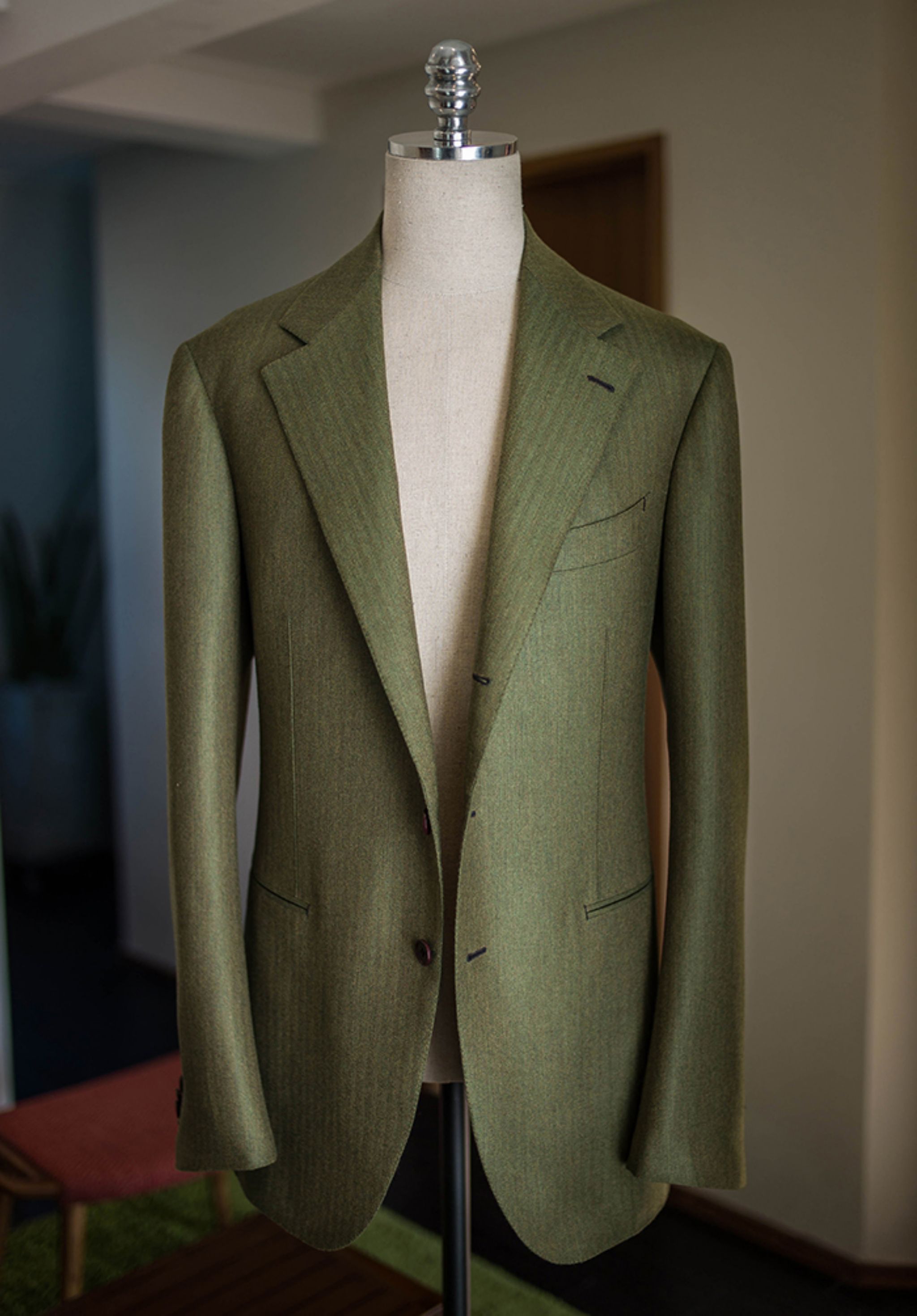 Green herringbone cashmere sport coat - B&Tailor