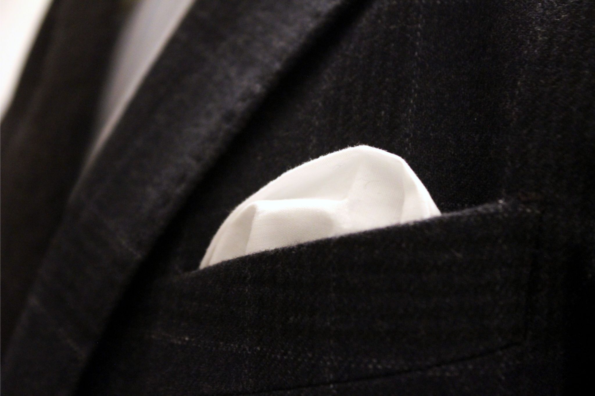 Grey wool blazer and white cotton pocket square