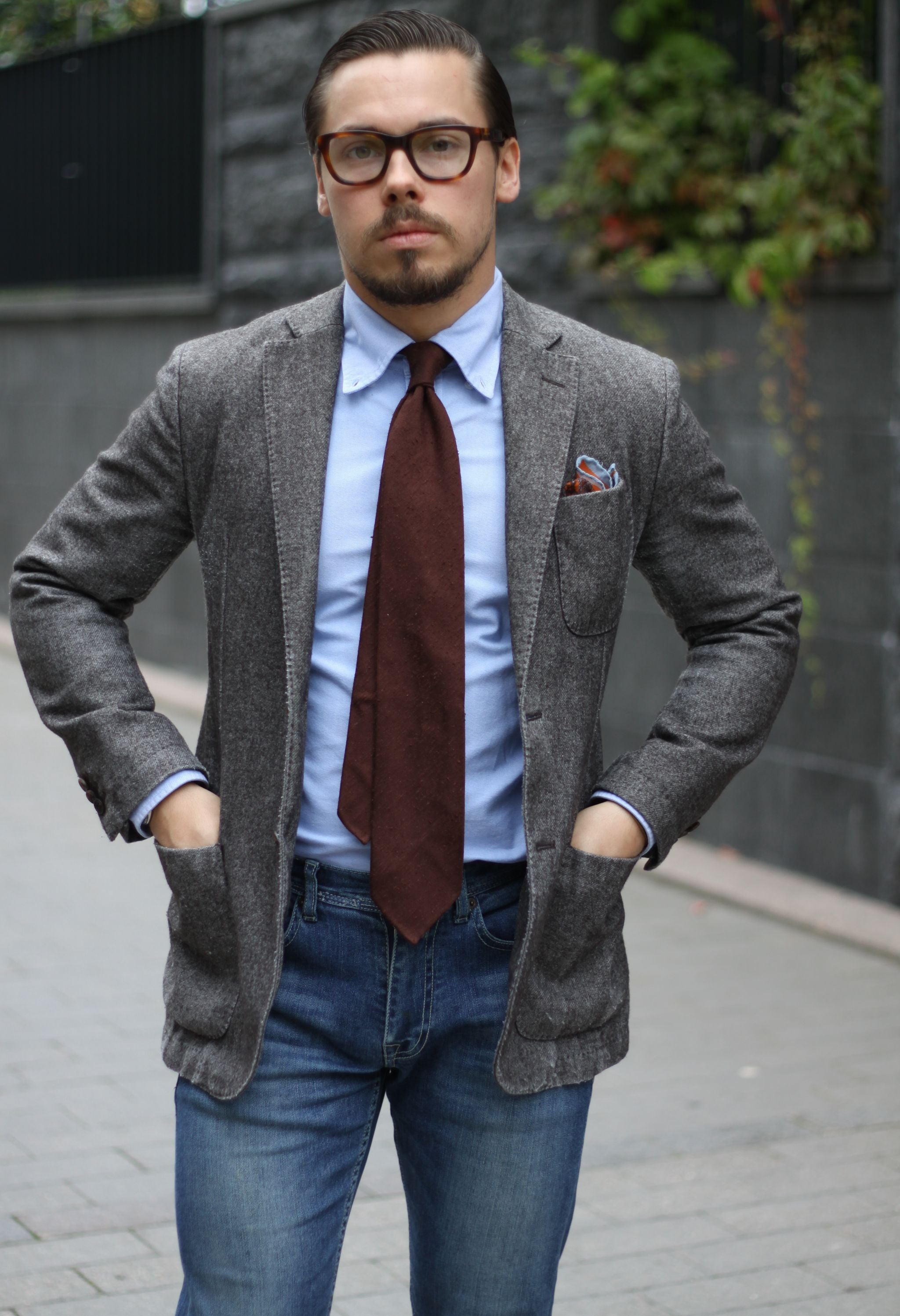 Tie with jeans - shantung silk with denim - – Dress Like