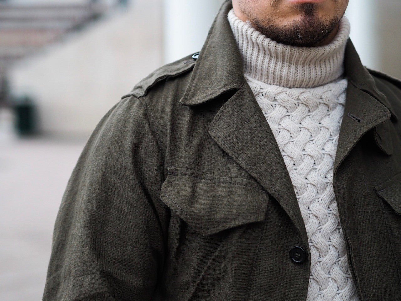 how to wear field jacket with knitwear
