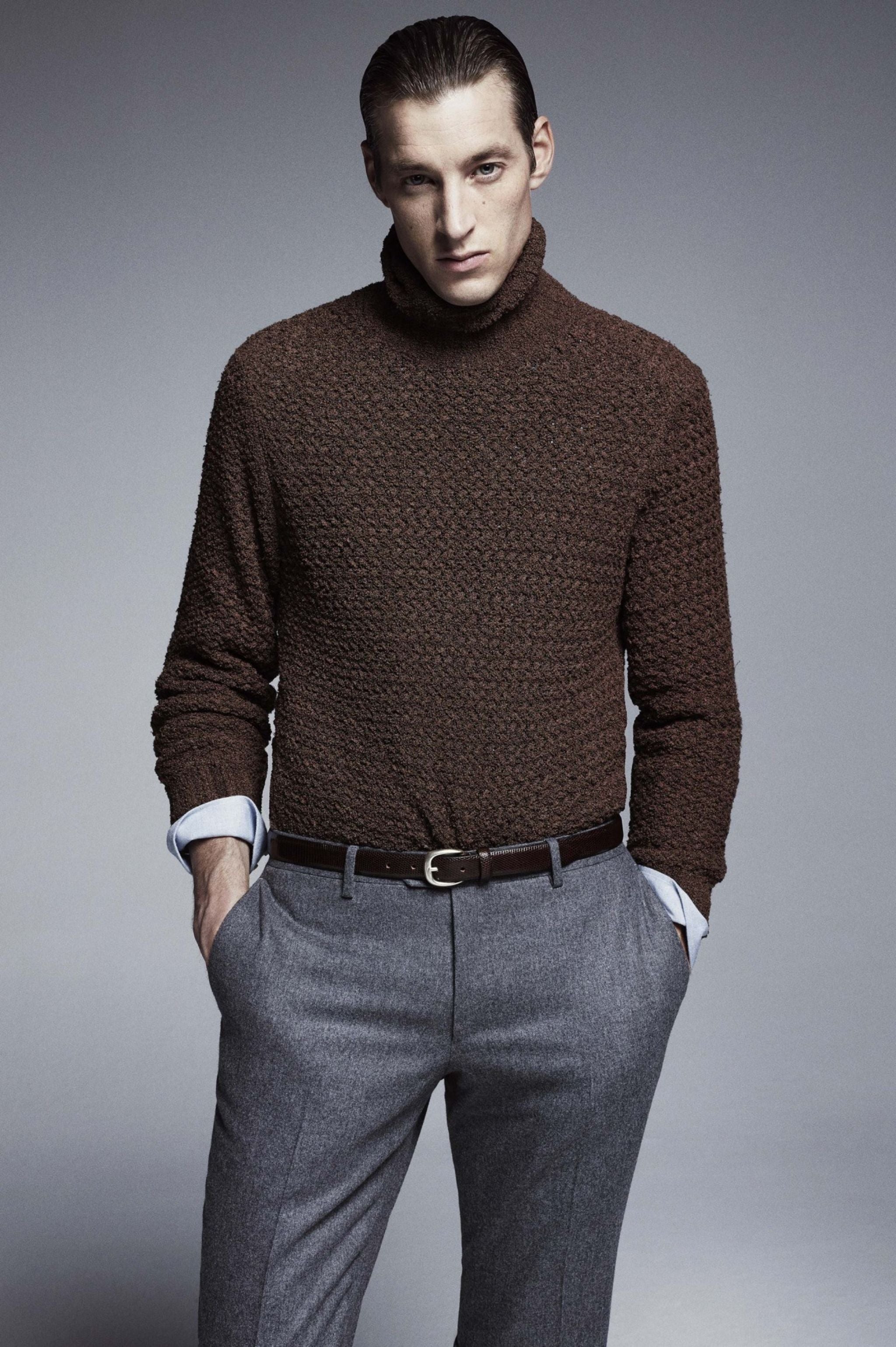 Lardini FW15 - Gray flannel trousers with chunky knitwear