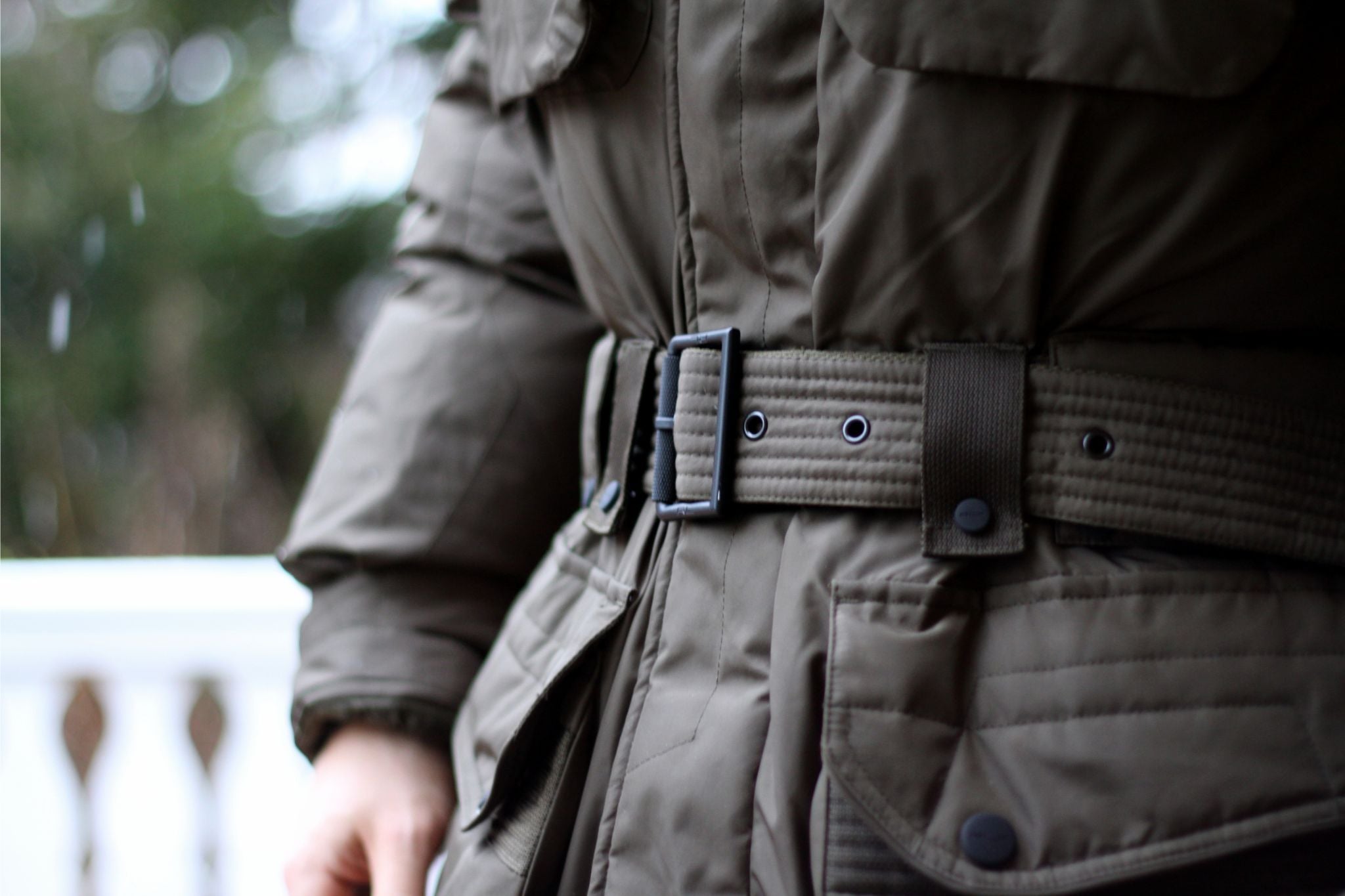 Ralph Lauren down parka jacket details - buckled self-belt