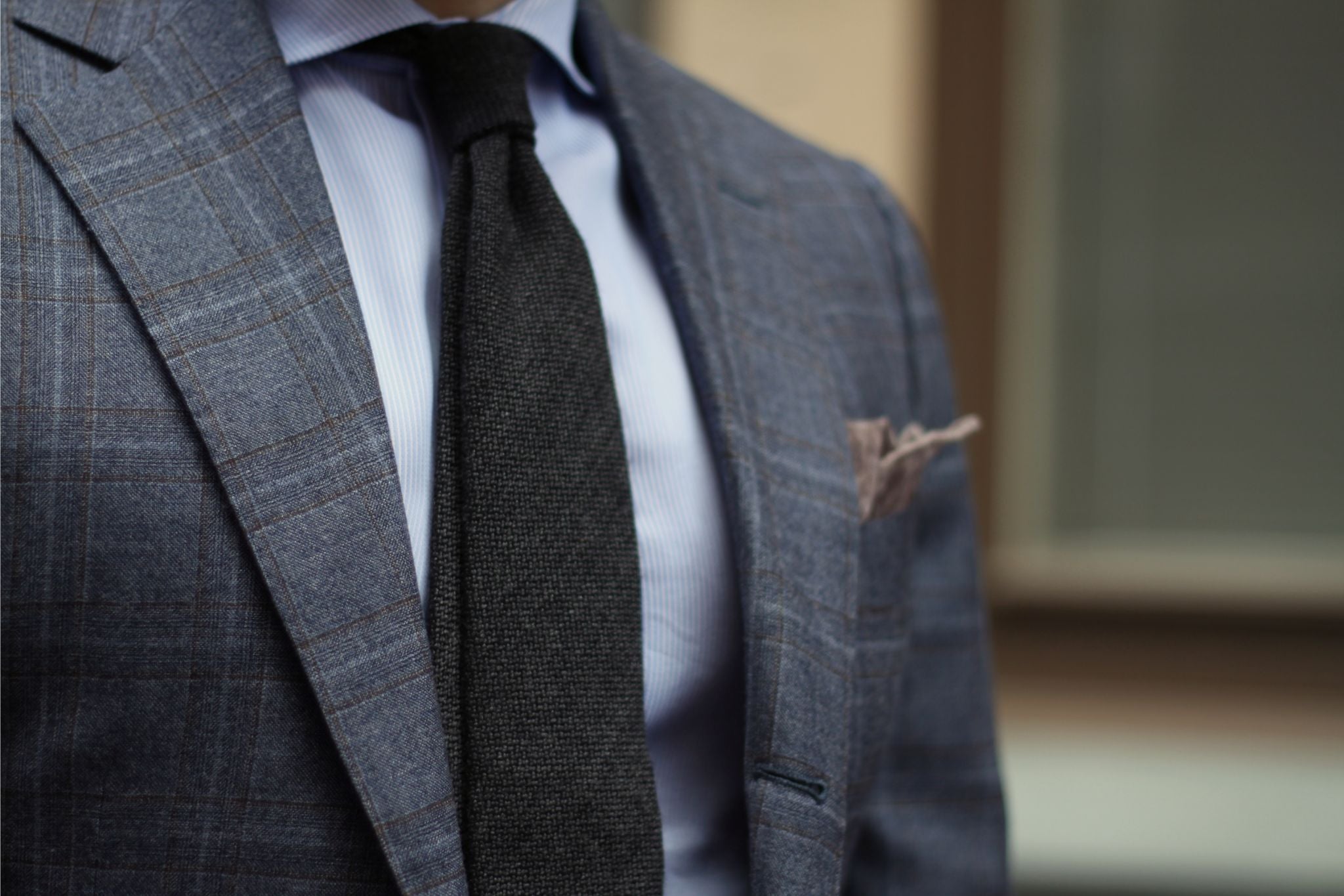 Dark gray tie with business suit - textures of gray cashmere tie