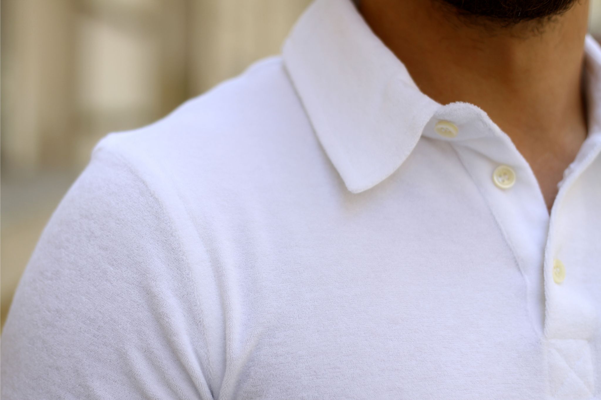 White terry jersey cloth polo shirt details