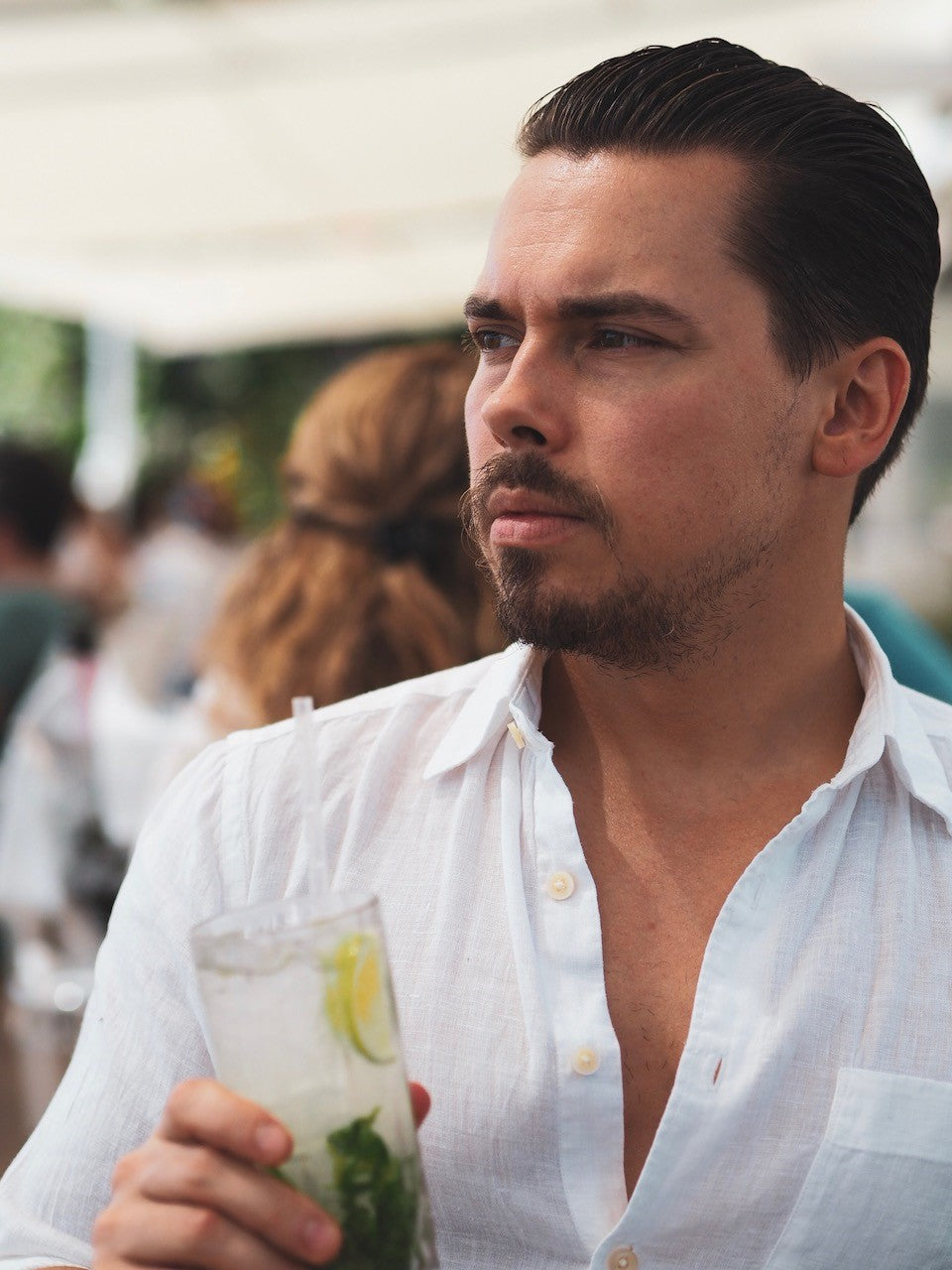 White linen shirt and mojito