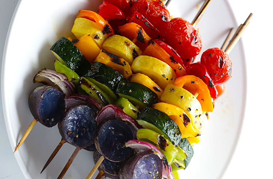 Camping breakfast idea: Rainbow veggie skewers