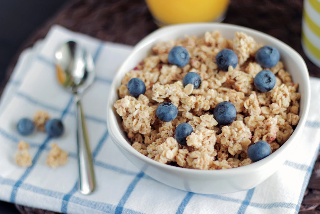 Low-sugar cereal with blueberries