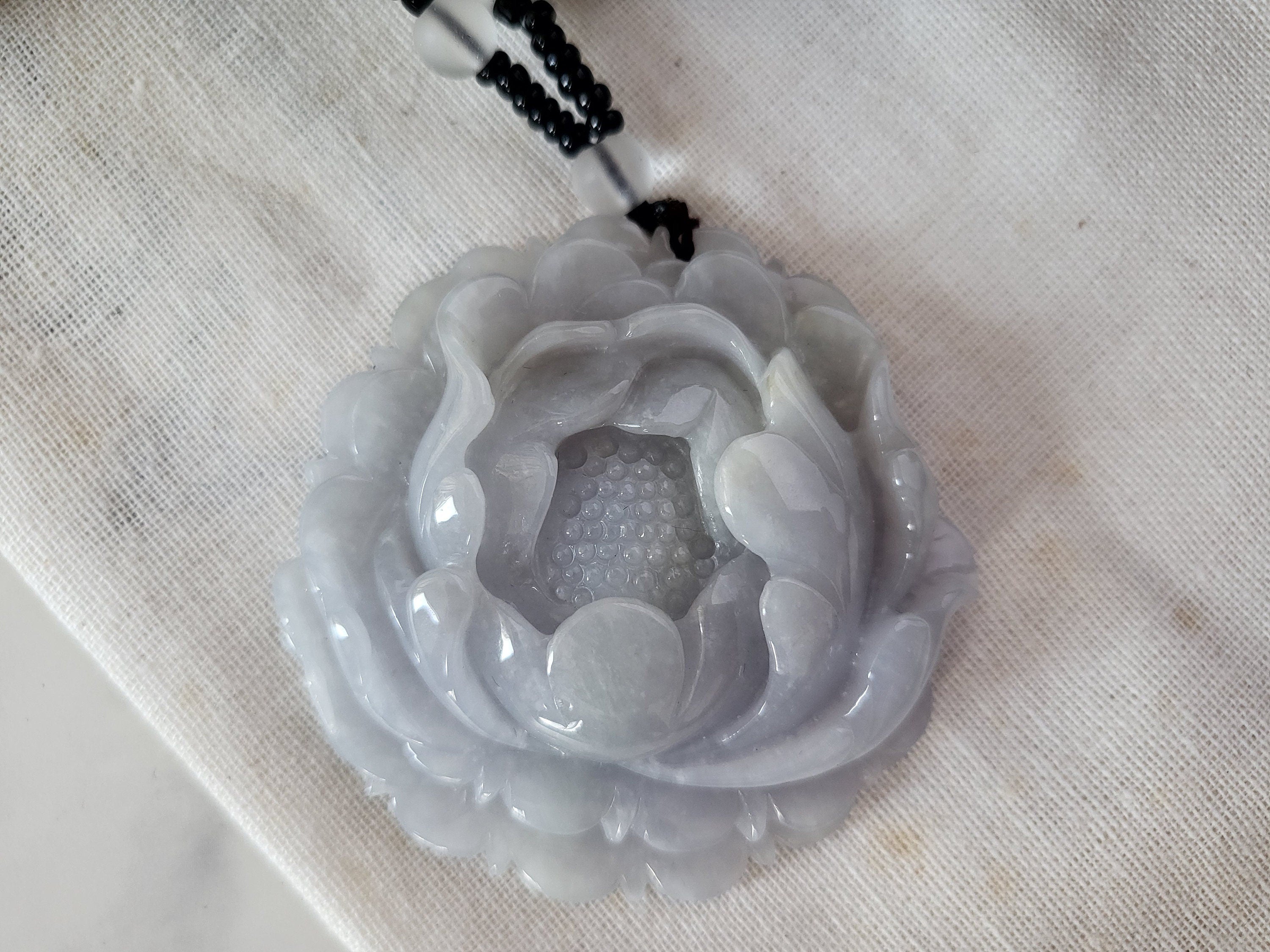 Grade A Natural White Green Rainbow Lavender Jade Jadeite Huge Peony Pendant Ornament Charm Keychain