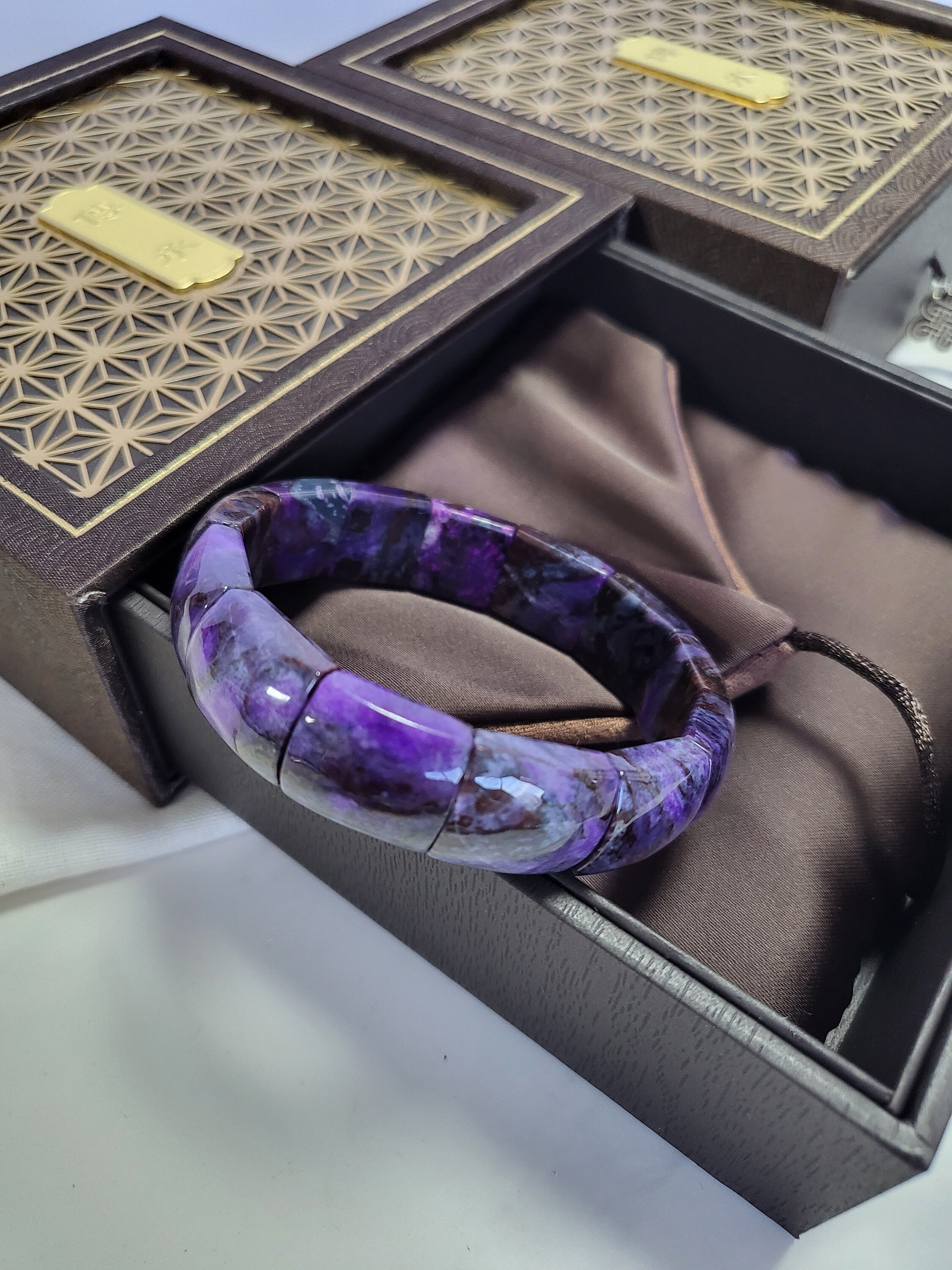 Natural Sugilite Premium Quality Royal purple flat stone elastic bangle-like bracelet