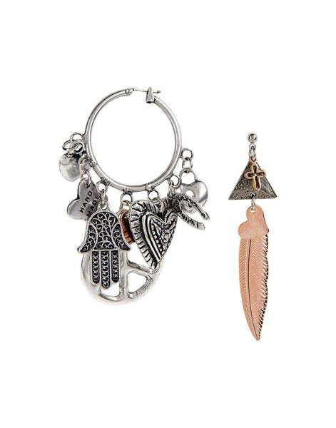 Hoop earrings with Khamsa pendant and charms