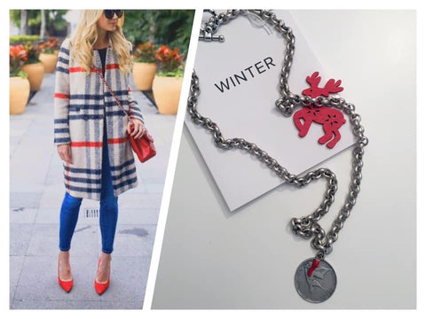 Silver Coin and Red Horn Peperoncino Necklace
