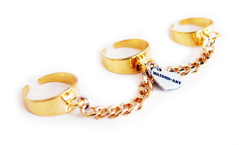 gold triplet rings with chain