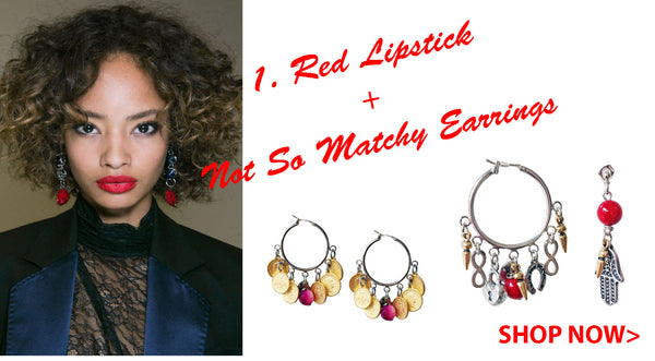Red Lipstick and Not so matchy earrings Maiden-Art.com
