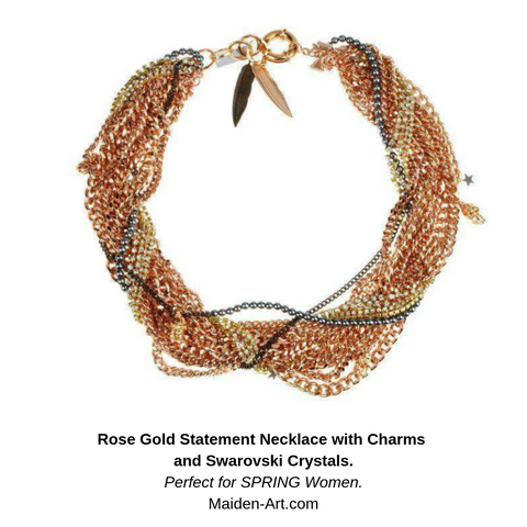 Rose Gold Statement Necklace with Charms and Swarowski Crystals