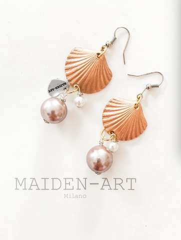 Statement Earrings with Shell Charms and Pearls.