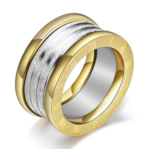 Designer Inspired Gold Roman Numeral Stardust Titanium Steel Stackable Statement Ring (6)