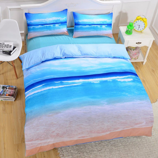 3-Piece Beach Print Duvet Cover / Bedding Set