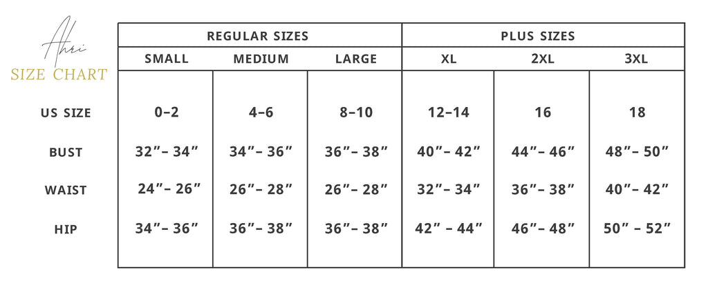 Ahri Size Chart