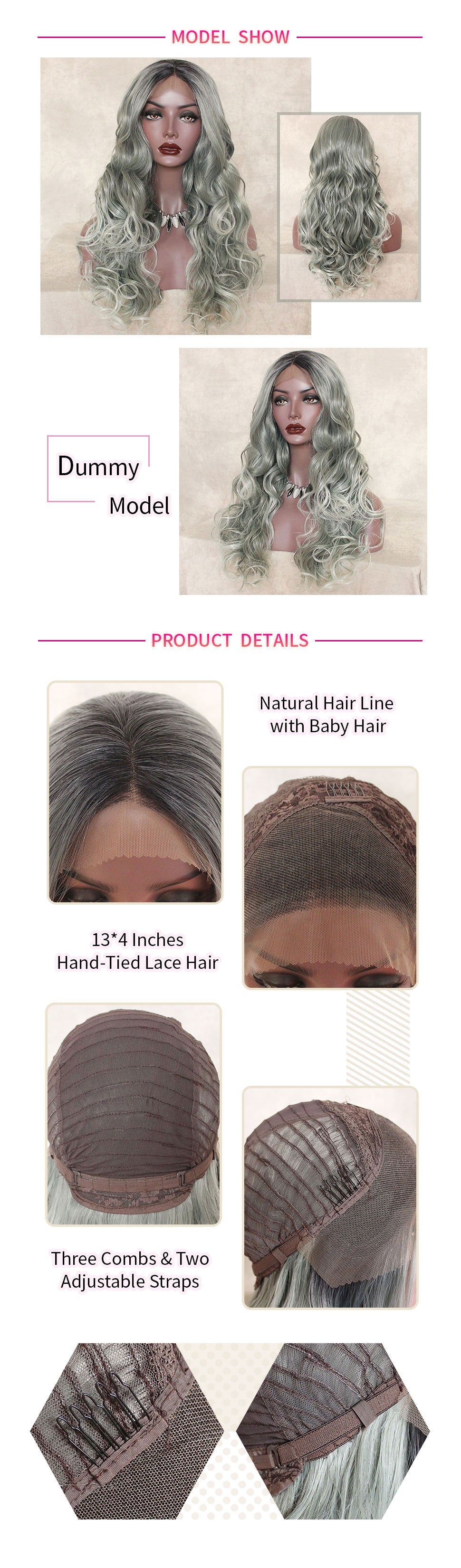 ReadyWig Greyish Sage Green Wavy Synthetic Lace Front Wig 24 Inches-hair details