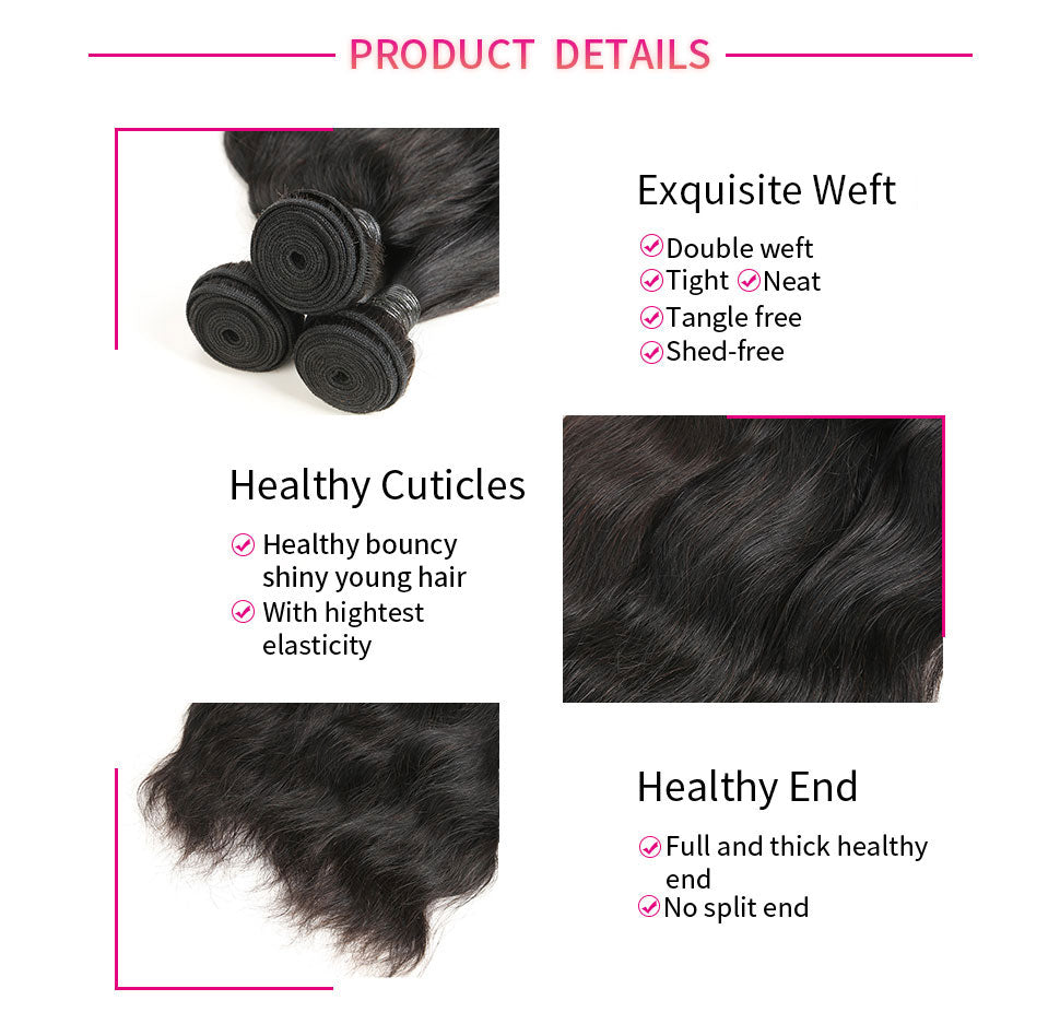 ReadyWig 4 Pieces Natural Wave 9A Grade Human Virgin Remy Hair Weaves-hair details