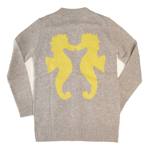 INTARSIA BOYFRIEND CARDIGAN - GREY/SUNSHINE