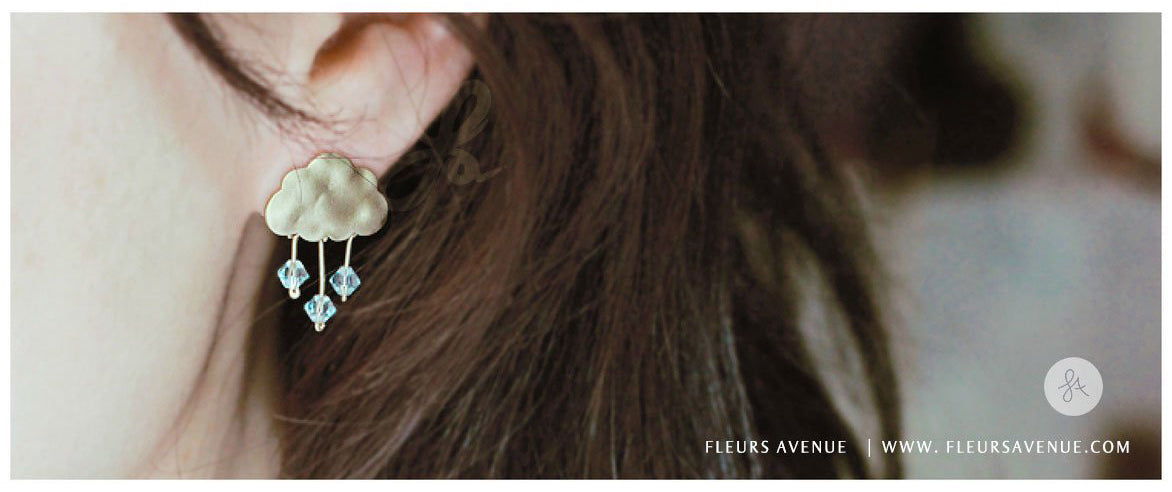 Fleurs Avenue Rainy Day Earrings In Gold Filled With Crystal Blue Swarovski crystals
