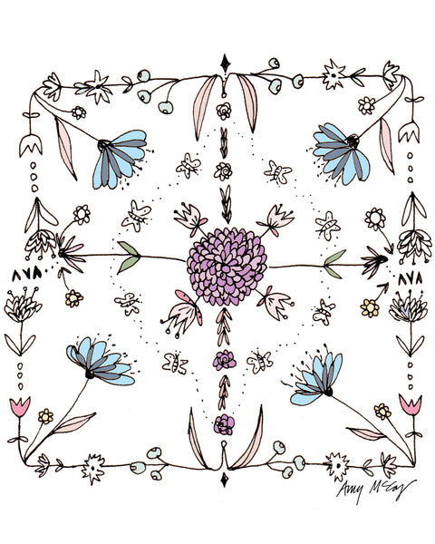 pen and ink folk floral sketch by Amy McCoy