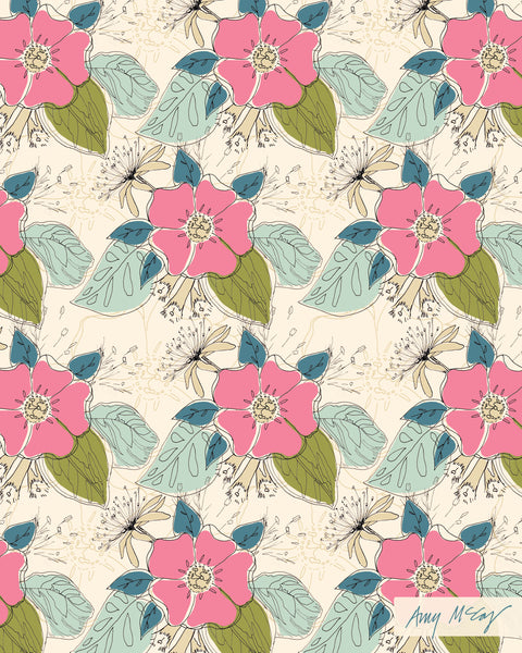 vintage vibe tropical flower and leaves pattern by Amy McCoy