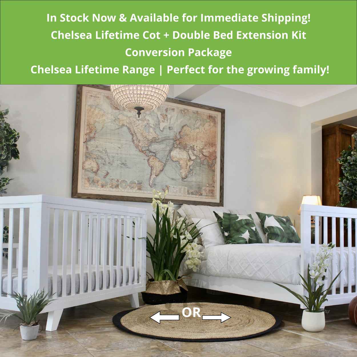 Chelsea Conversion Package White - Turn your Dream Nursery into a Dream Bedroom - Includes Chelsea Cot + Double Bed Extension Kit.