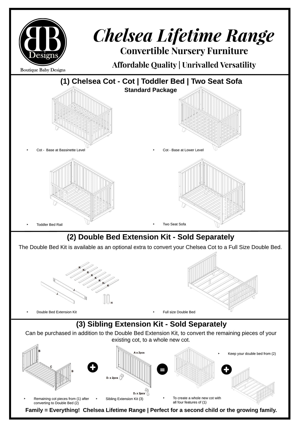 Chelsea Lifetime Standard Cot White