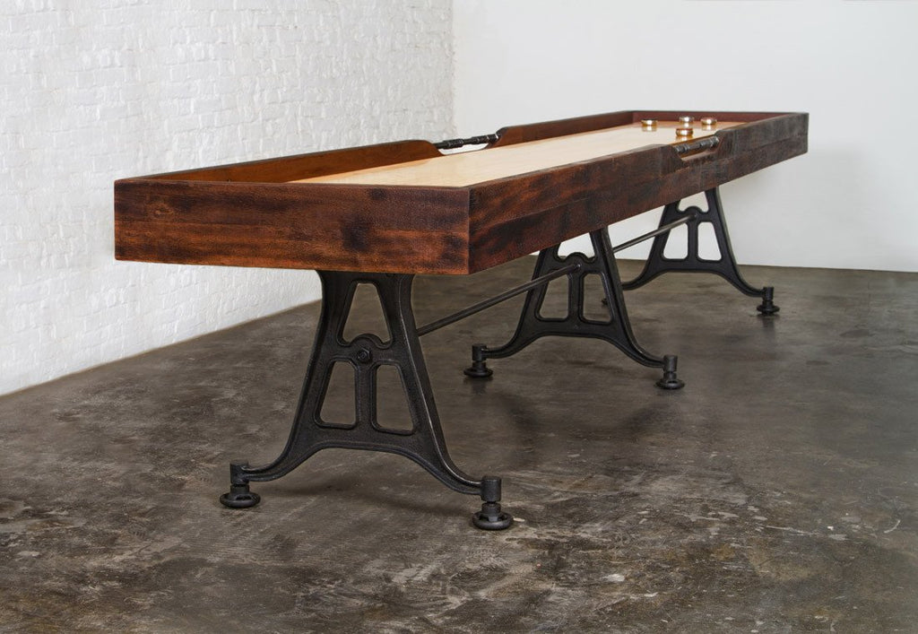 reclaimed iron shuffleboard table