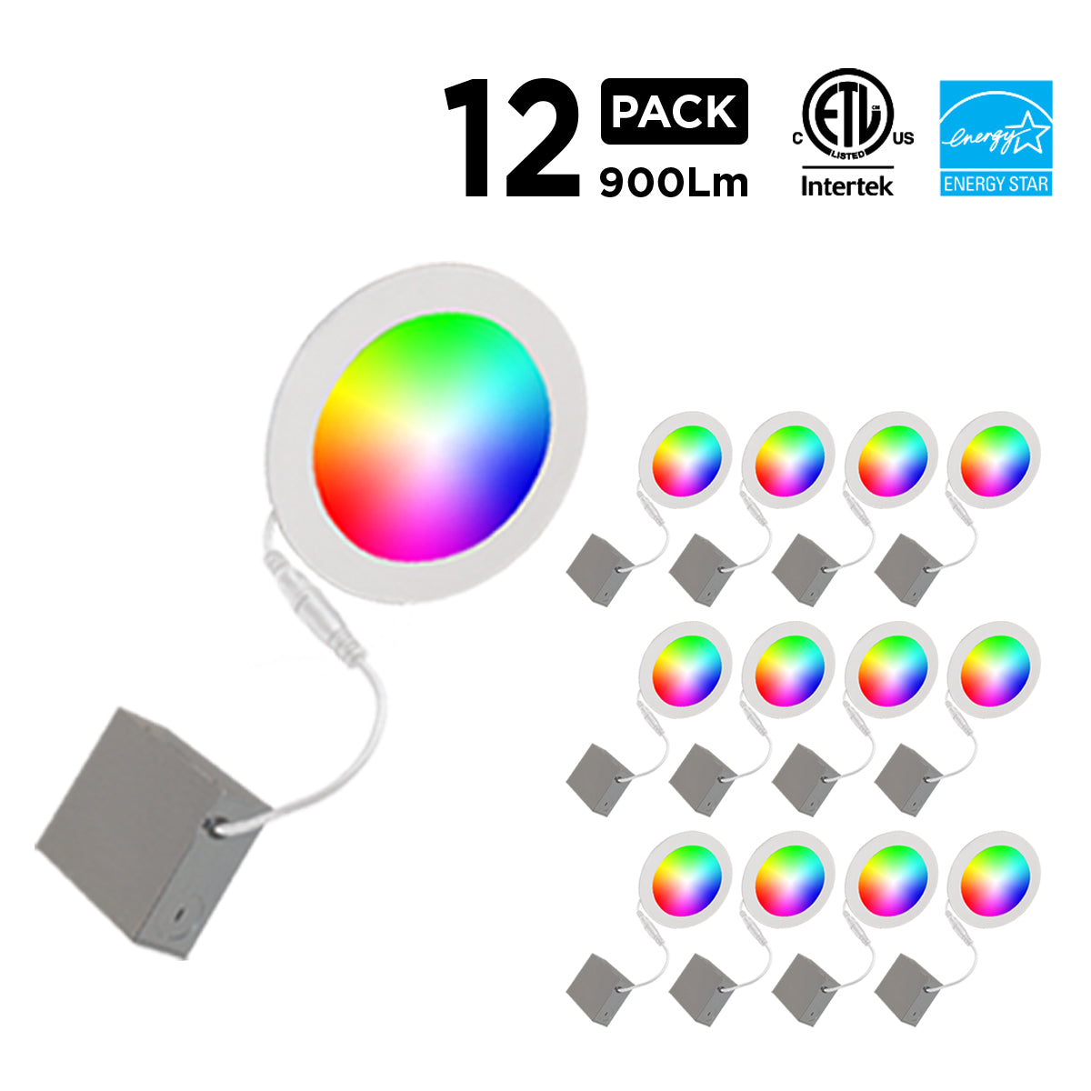 Smart RGB+White LED Light Fixture (12-Pack)