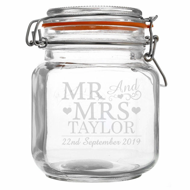 Personalised Mr And Mrs Glass Kilner Jar Give Personalised