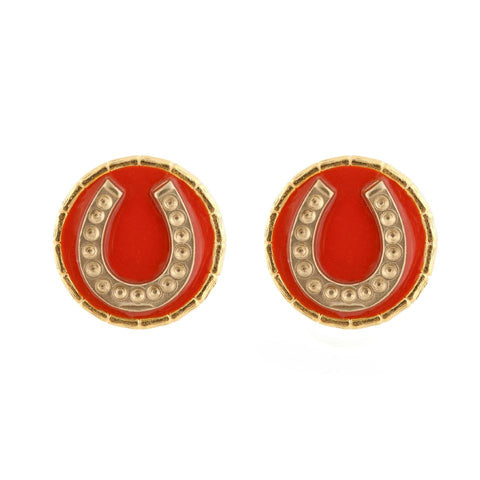 Enamel Button Charm Earrings - Horseshoe