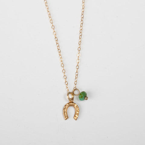 Mini Turquoise/Pearl Charm Necklace - Horseshoe